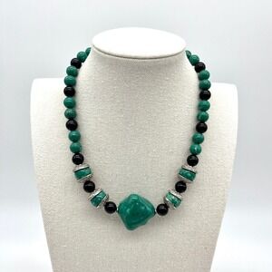 Beaded Necklace Green Black Chunky Statement Jewelry Fashion‎ Costume